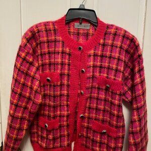 Amanda Smith Woman’s Plaid Button Cardigan Red Black Long Sleeve Sweater SZ M